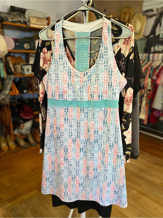Soybu Dresses & Skirts - Soybu Coral, Teal & Navy Striped Racerback Active Dress